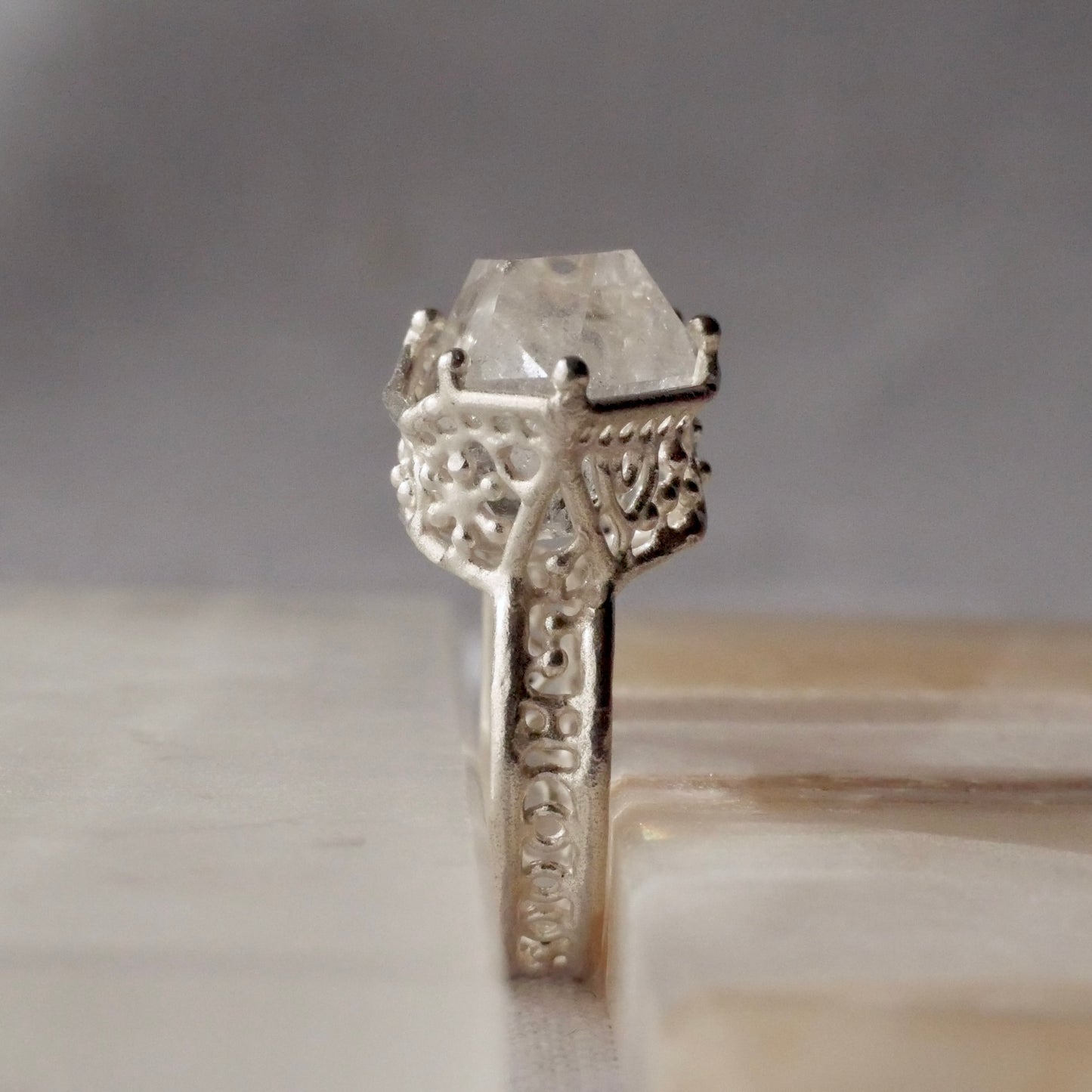 52. Herkimer Diamond Quarts Silver Ring / R-261