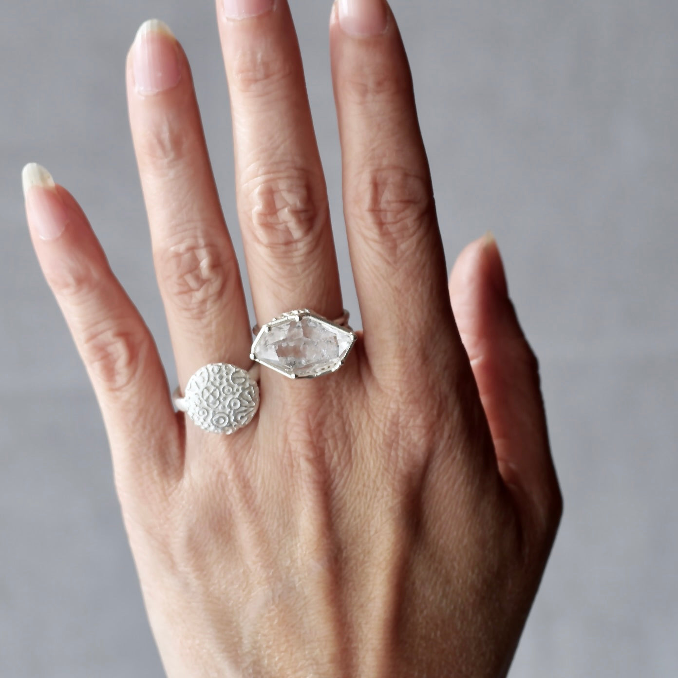 52. Herkimer Diamond Quarts Silver Ring / R-261