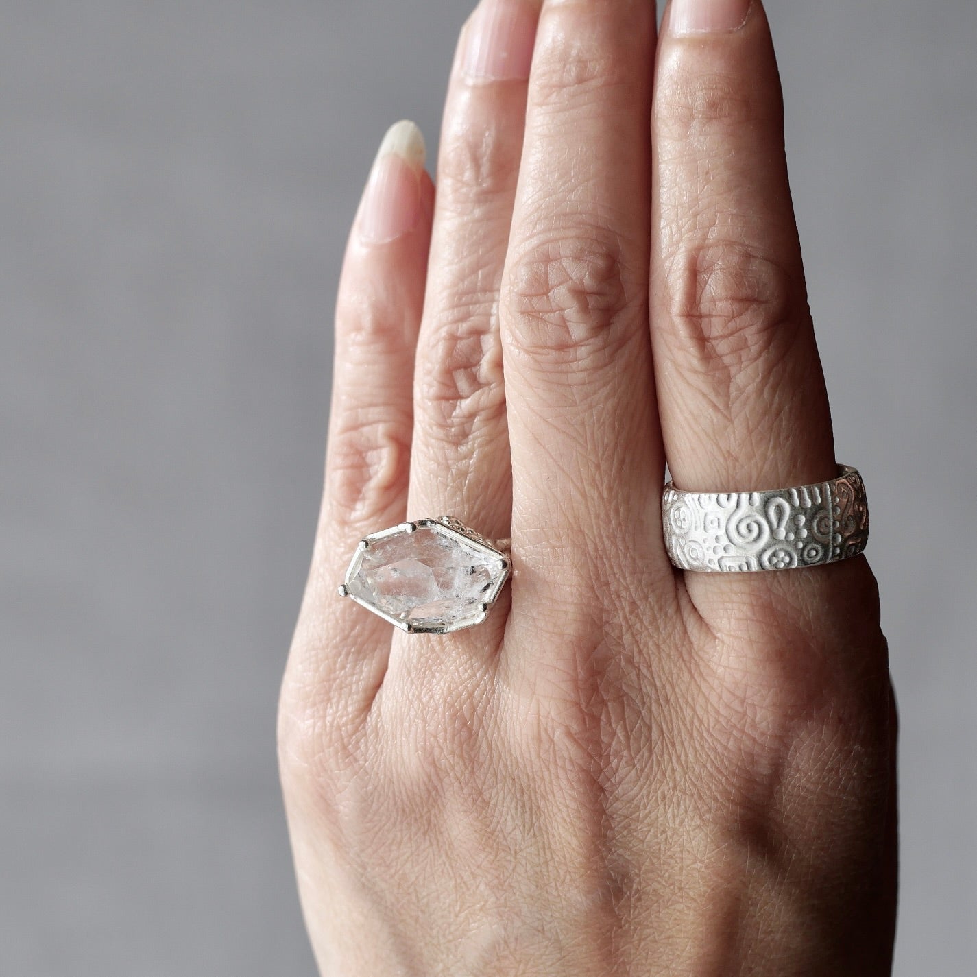 52. Herkimer Diamond Quarts Silver Ring / R-261