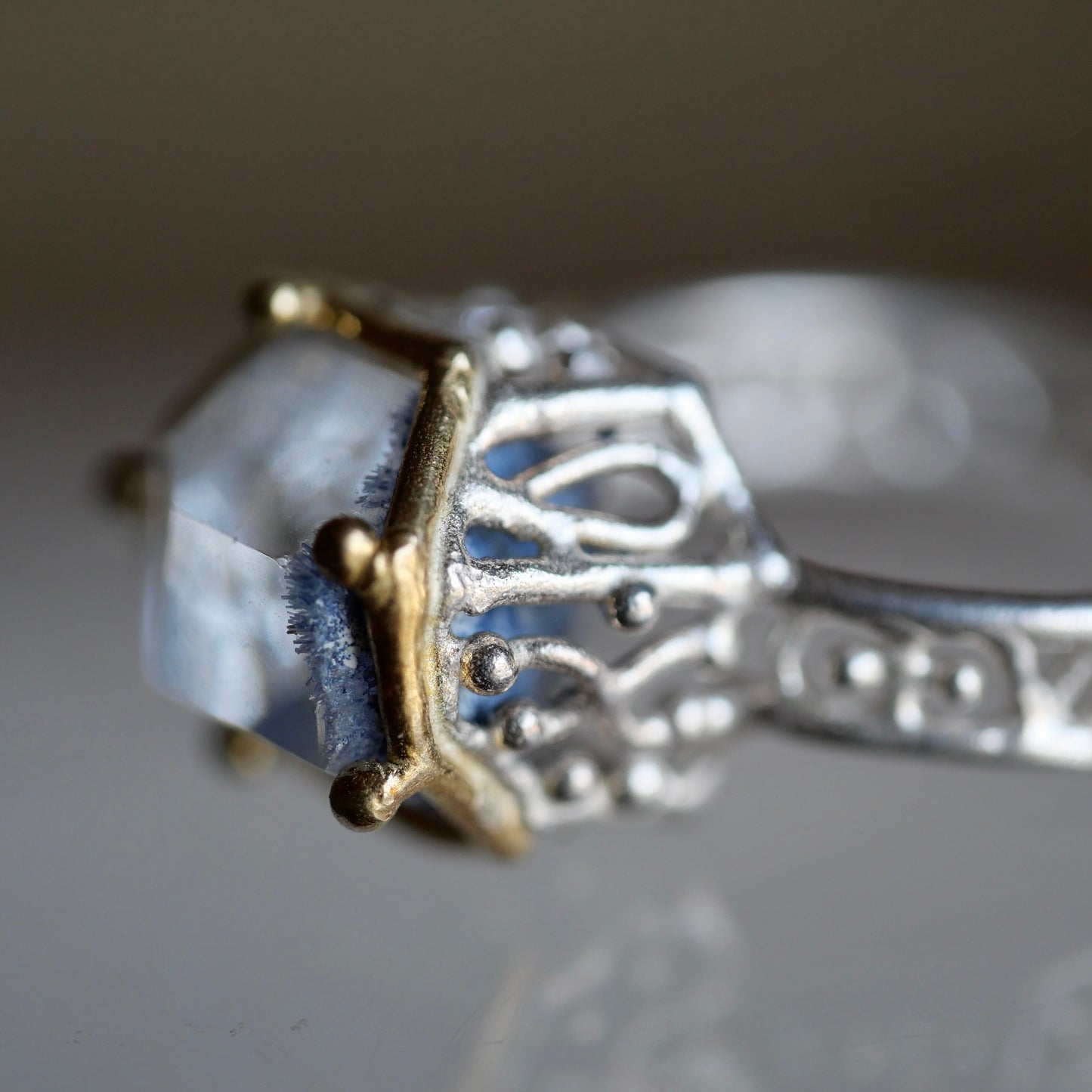 92. Dumortierite in Quartz Silver Ring / 24R-324