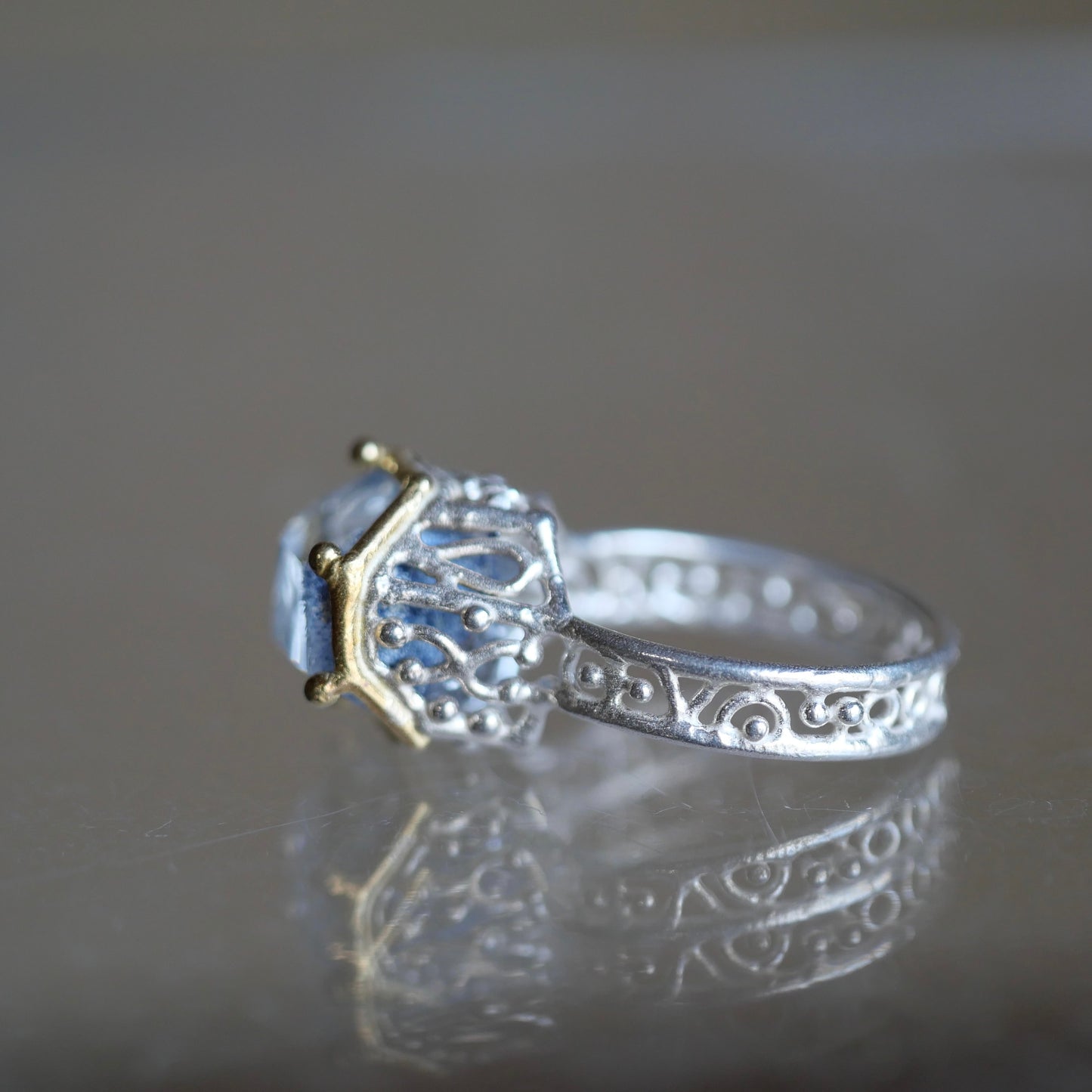92. Dumortierite in Quartz Silver Ring / 24R-324