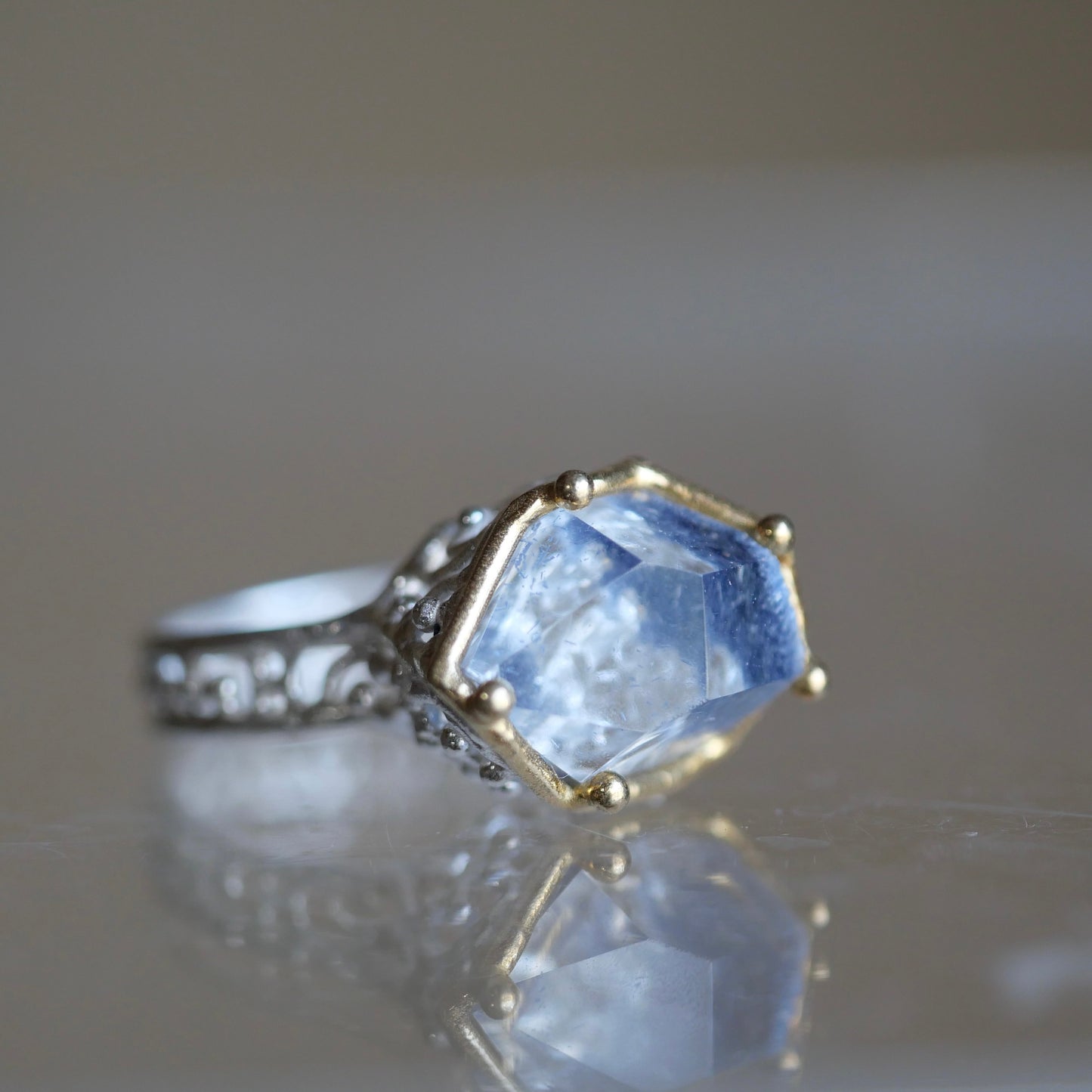 92. Dumortierite in Quartz Silver Ring / 24R-324