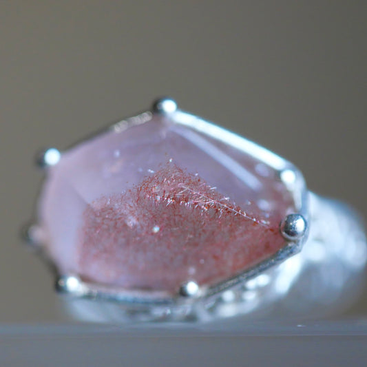 90. Strawberry Quarts Silver Ring / 24R-389