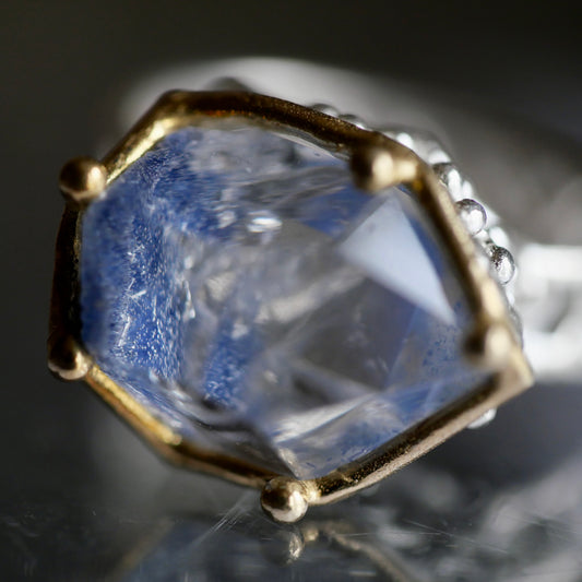 92. Dumortierite in Quartz Silver Ring / 24R-324