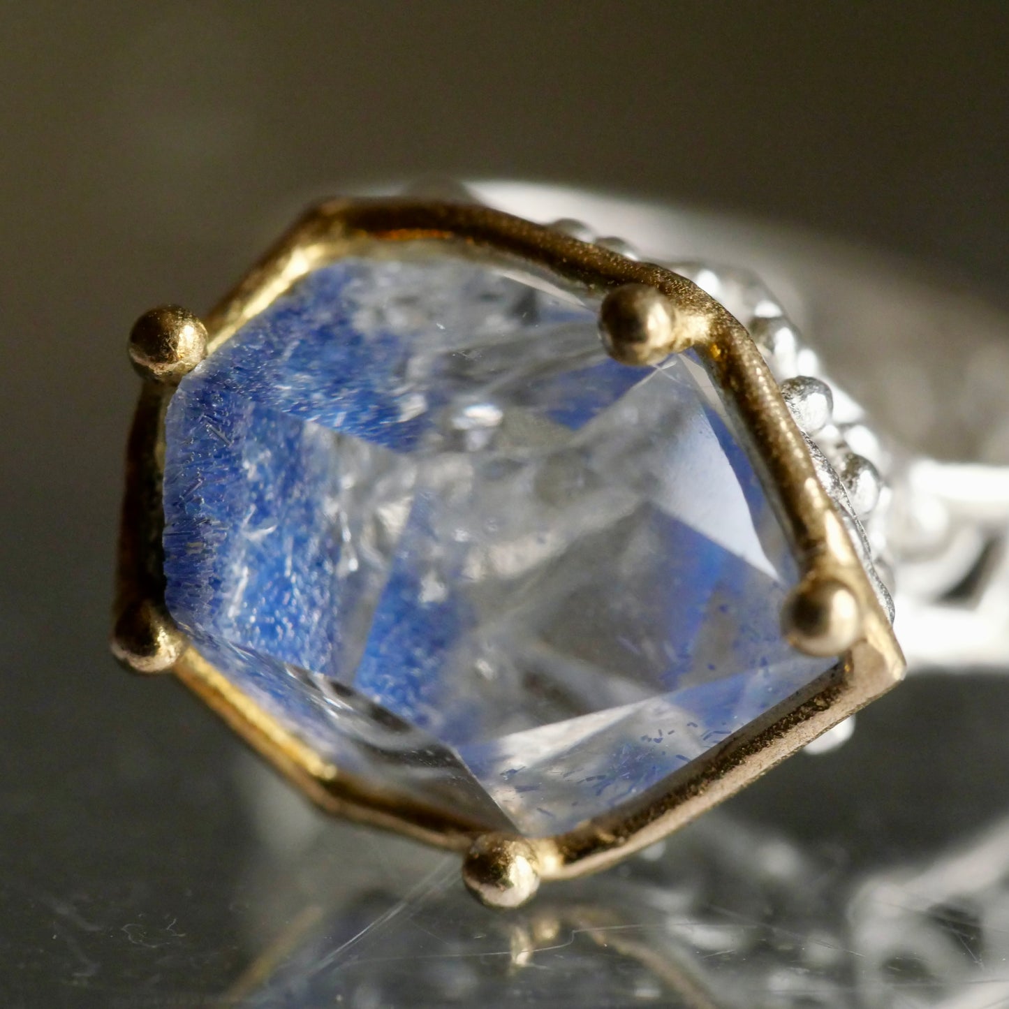 92. Dumortierite in Quartz Silver Ring / 24R-324