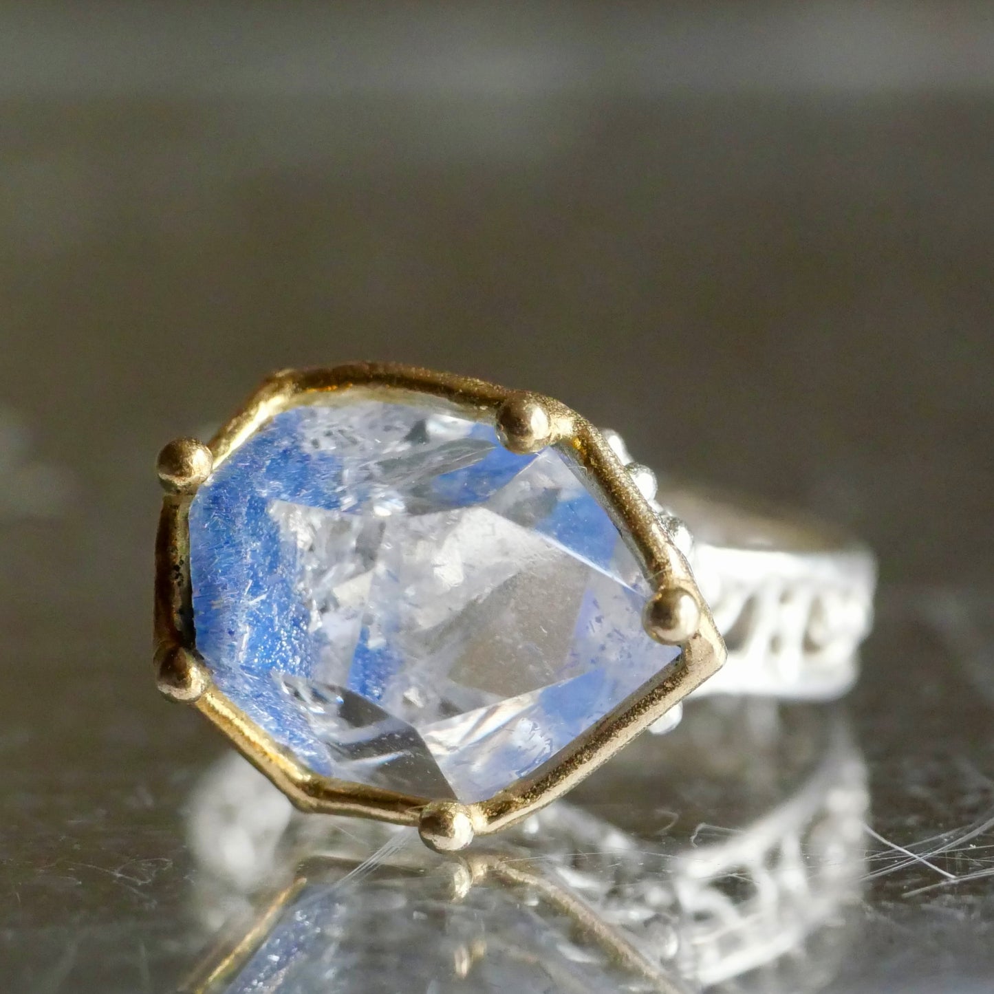 92. Dumortierite in Quartz Silver Ring / 24R-324
