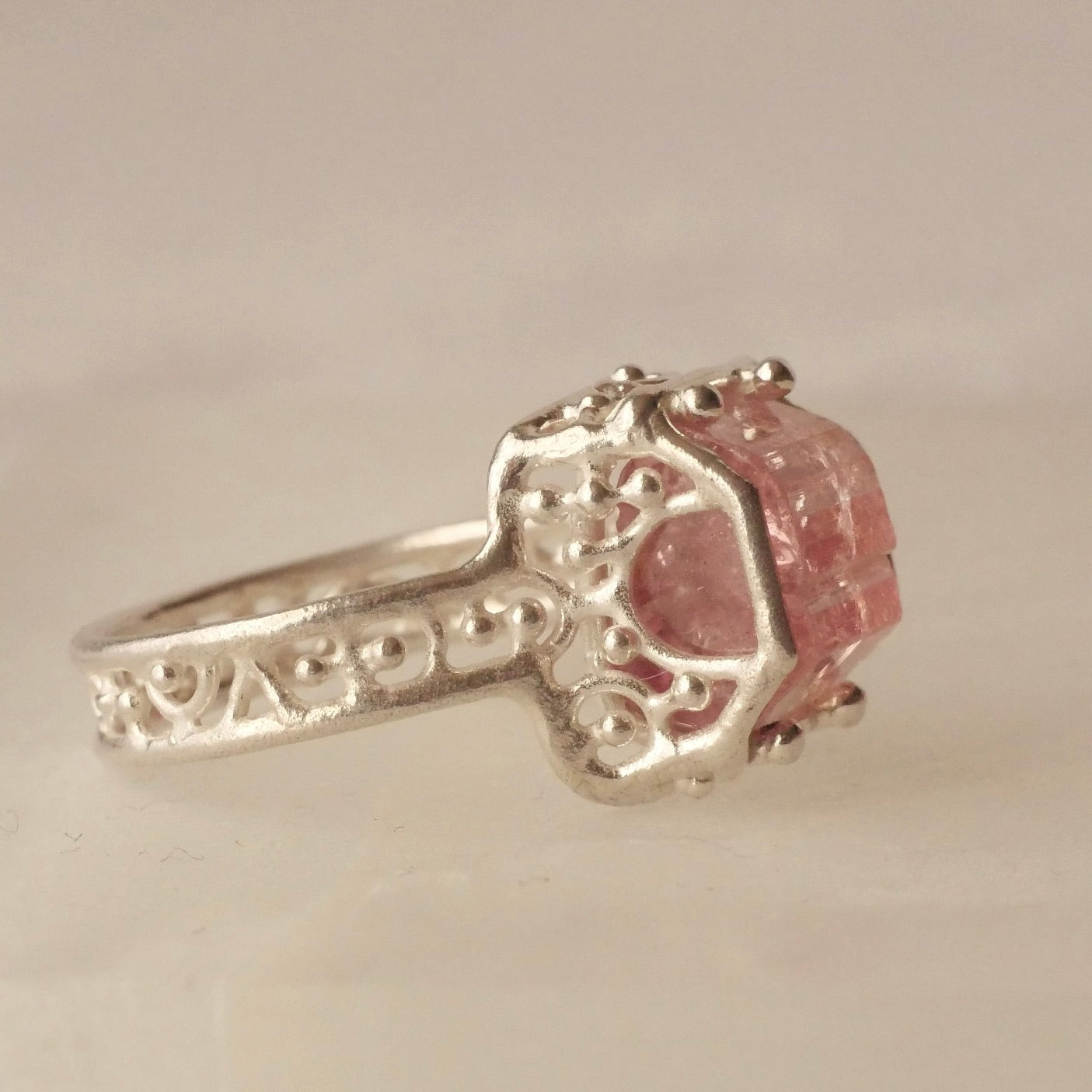 51. Pink Tourmaline Rough Silver Ring /23R-293