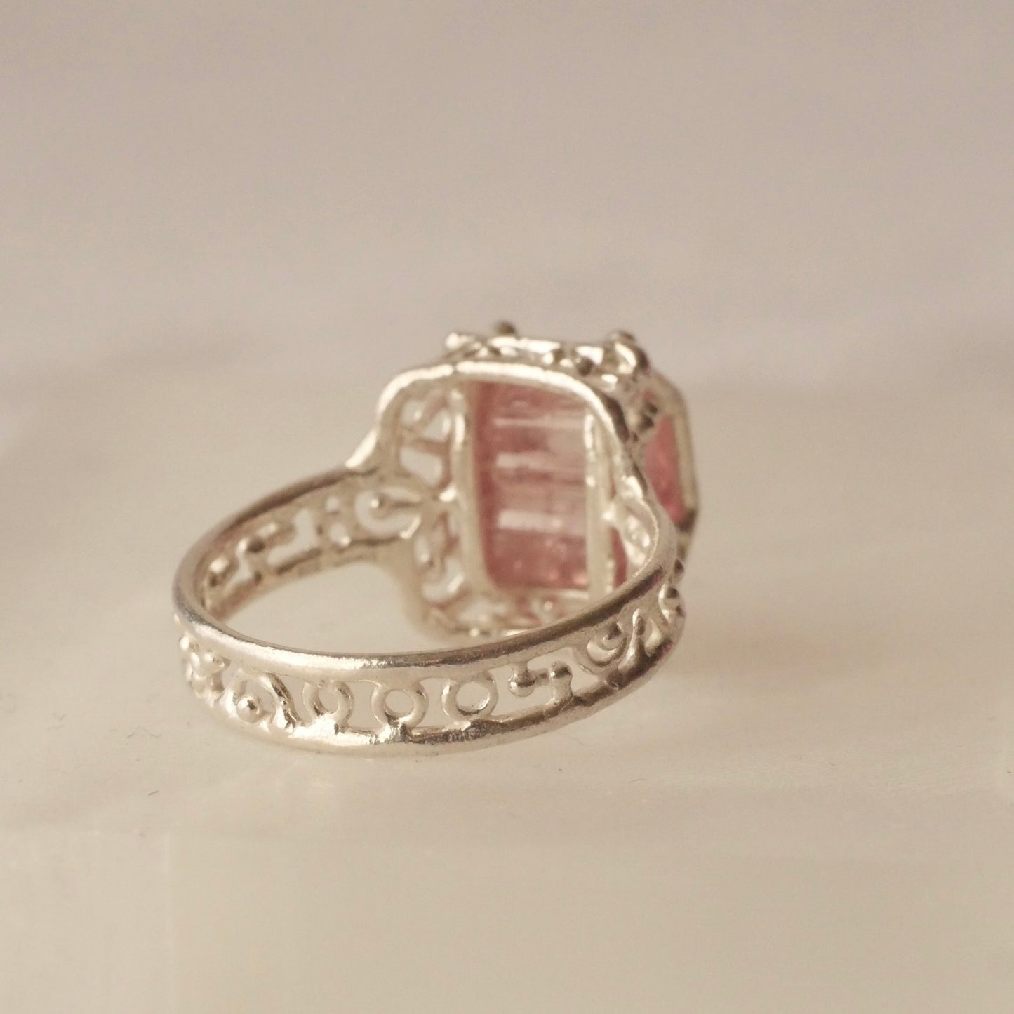 51. Pink Tourmaline Rough Silver Ring /23R-293