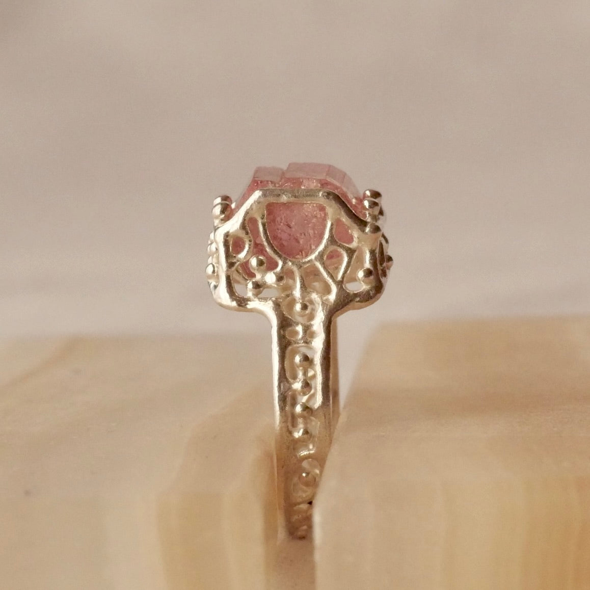 51. Pink Tourmaline Rough Silver Ring /23R-293