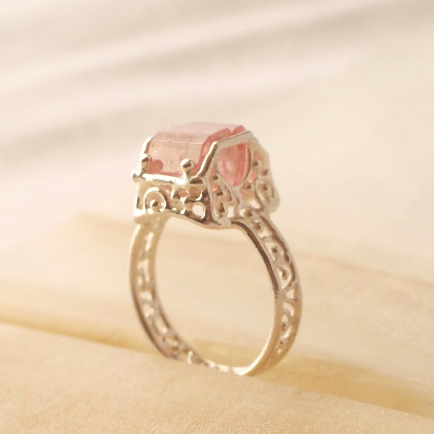 51. Pink Tourmaline Rough Silver Ring /23R-293