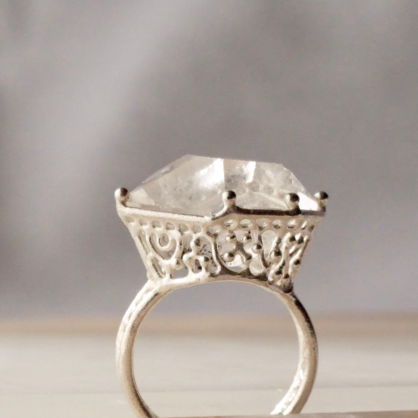 53. Herkimer Diamond Quarts Silver Ring / R-261