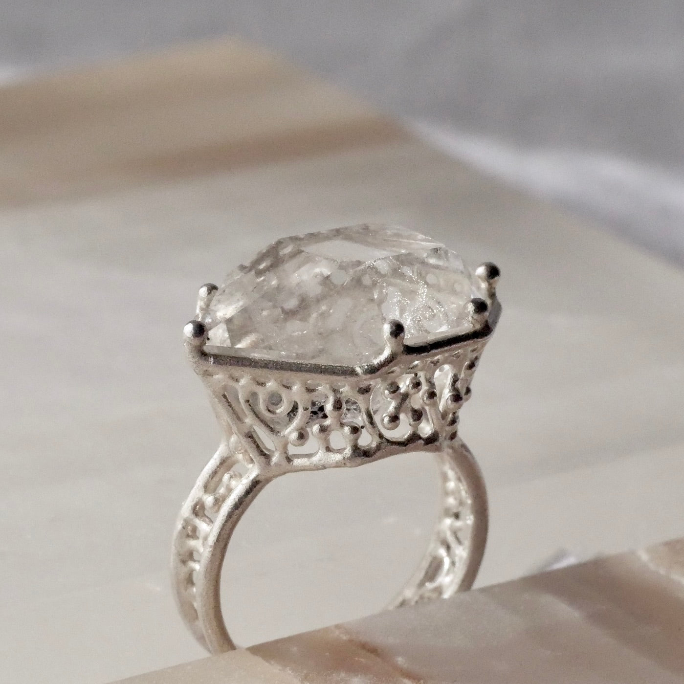 53. Herkimer Diamond Quarts Silver Ring / R-261