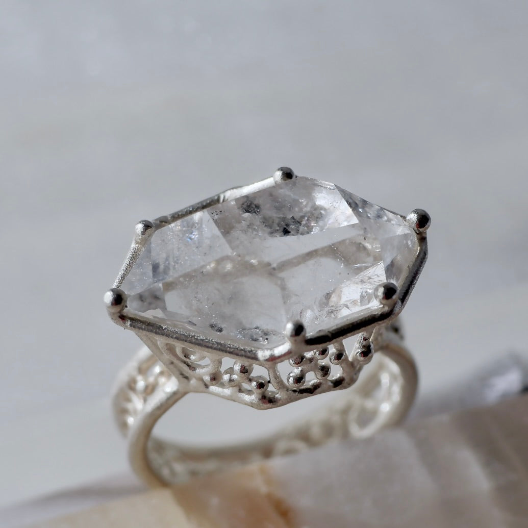 53. Herkimer Diamond Quarts Silver Ring / R-261