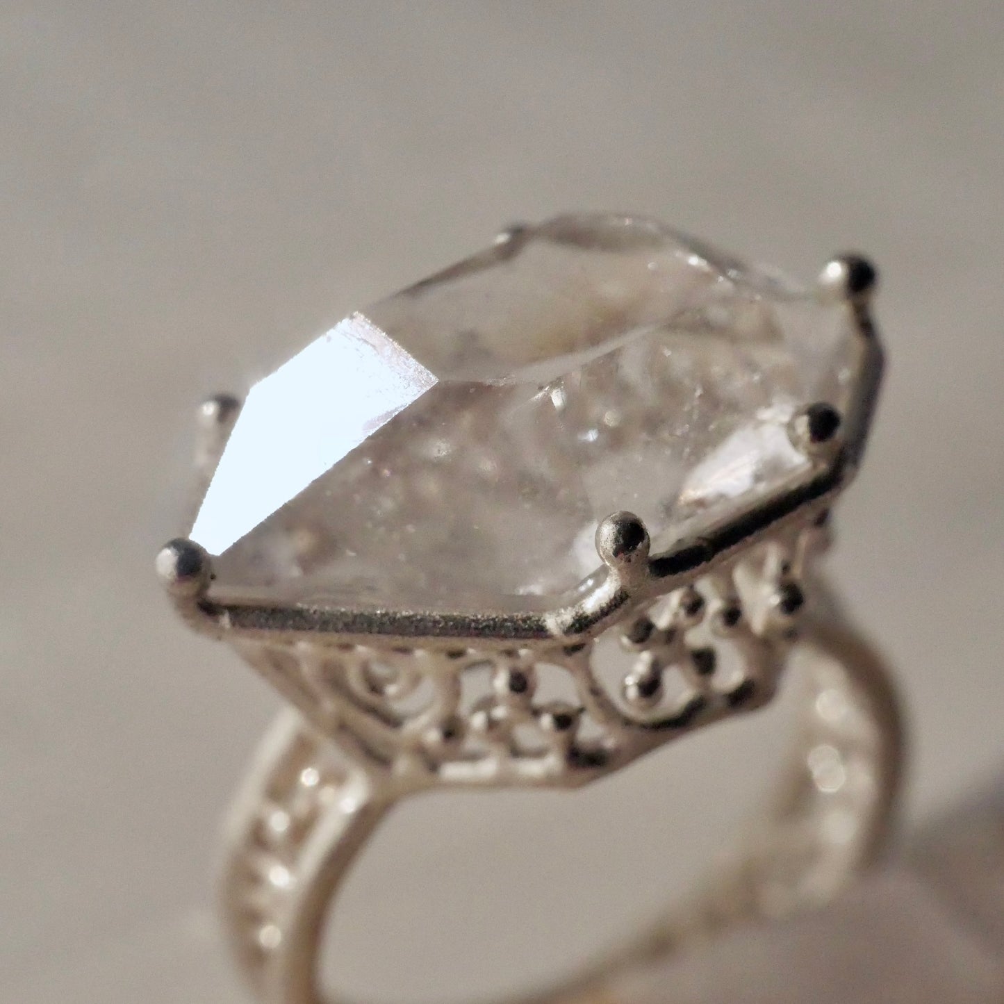 53. Herkimer Diamond Quarts Silver Ring / R-261