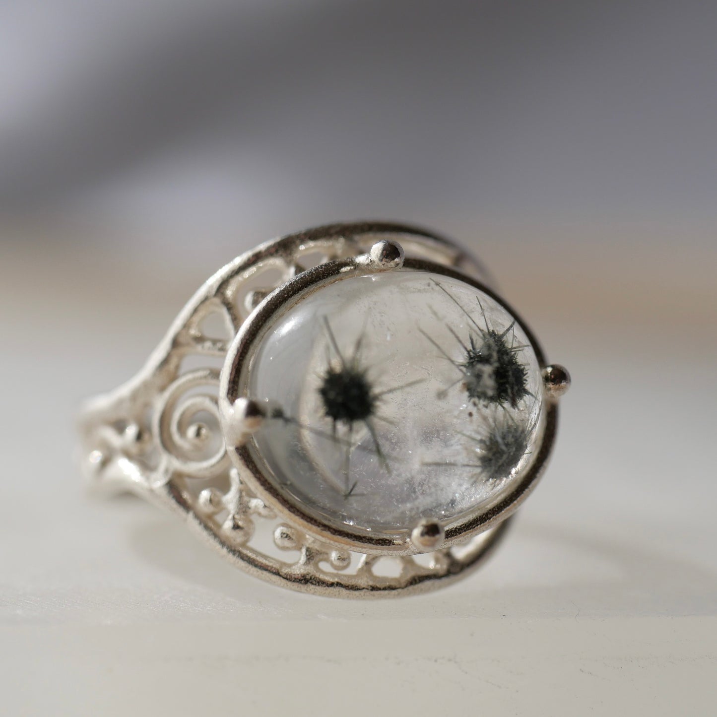 55. Star in Quartz (Hollandite) Silver Ring / 23R-238