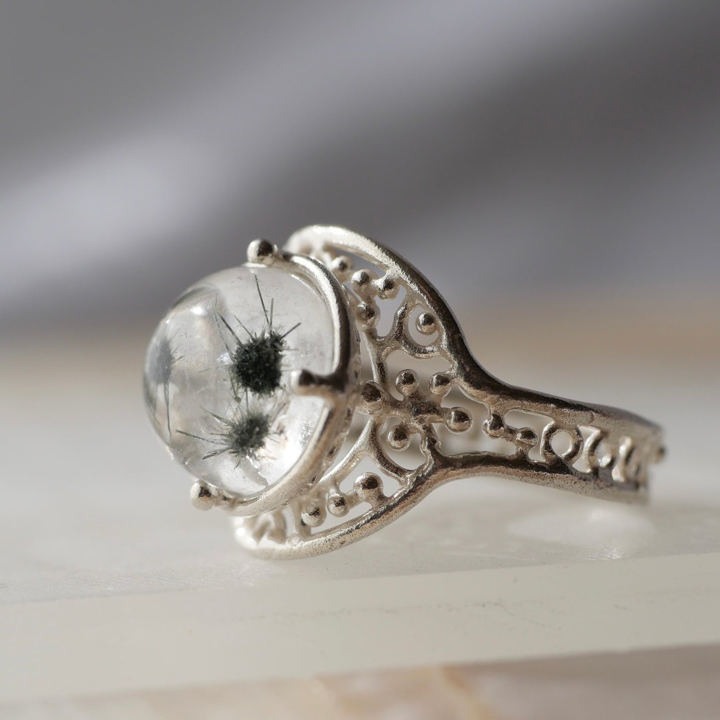 55. Star in Quartz (Hollandite) Silver Ring / 23R-238