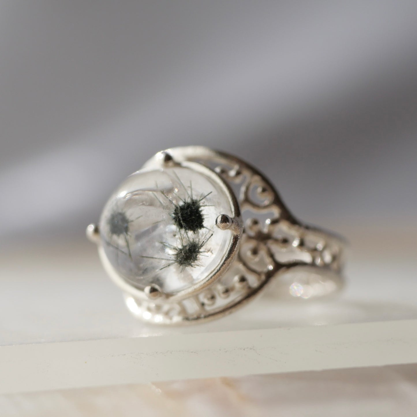 55. Star in Quartz (Hollandite) Silver Ring / 23R-238