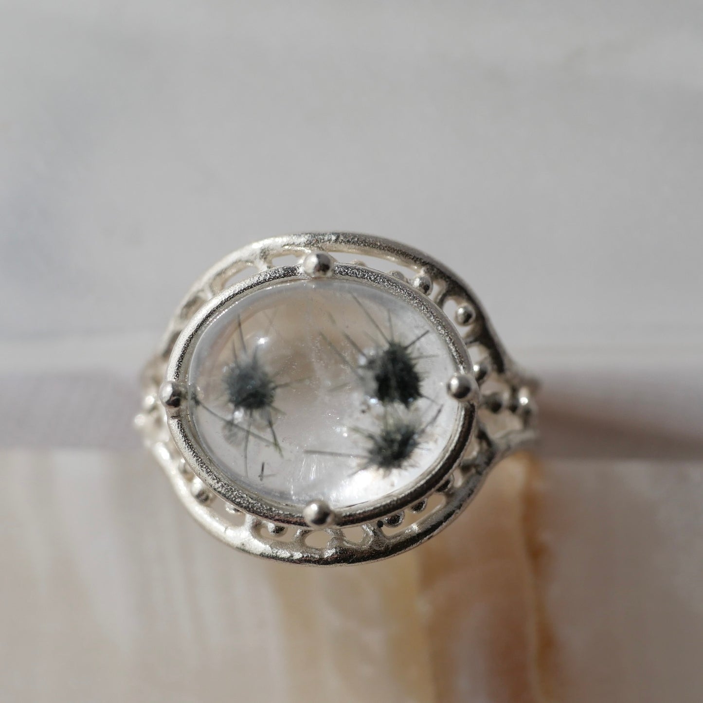 55. Star in Quartz (Hollandite) Silver Ring / 23R-238