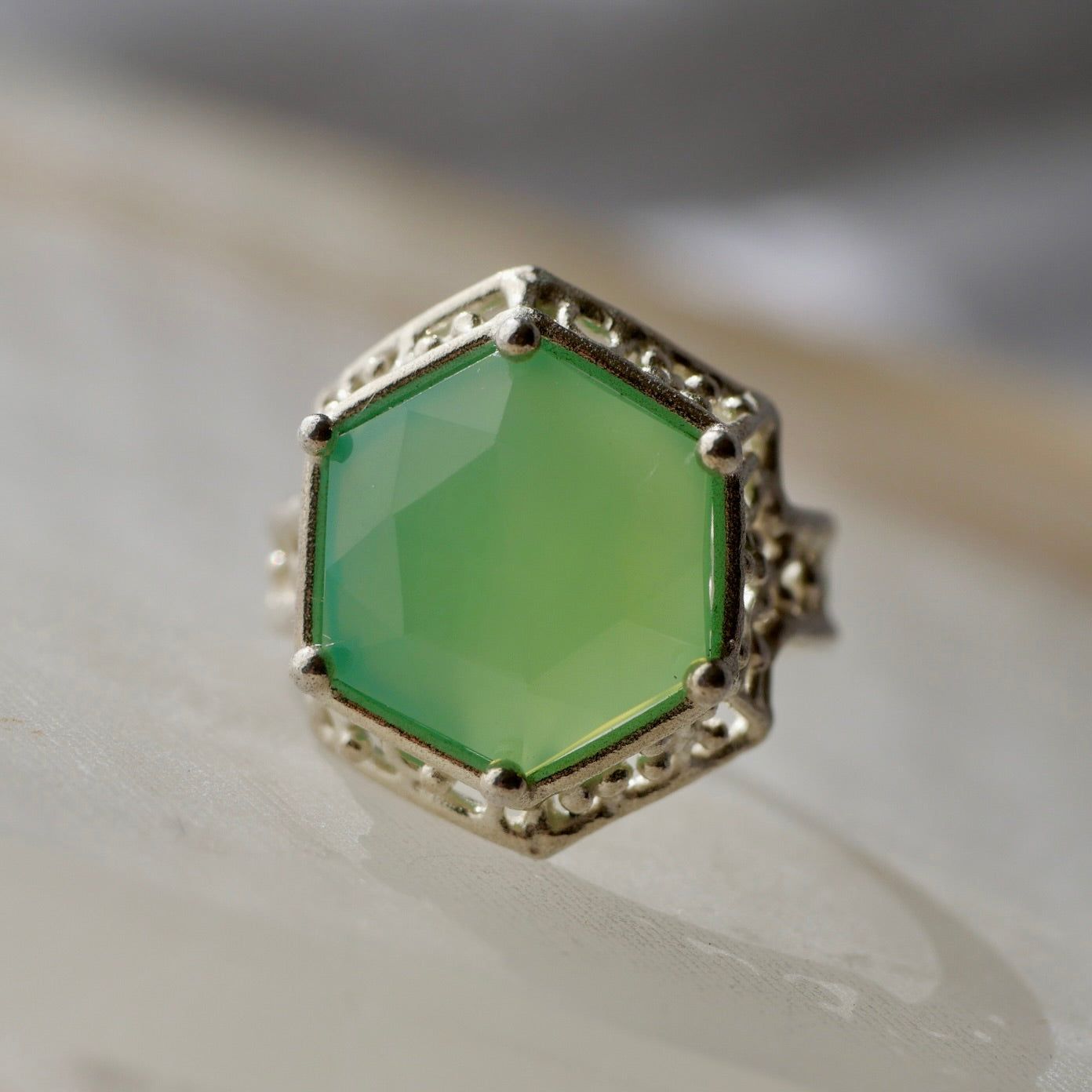 57. Chrysoprase Silver Ring / 23R-64