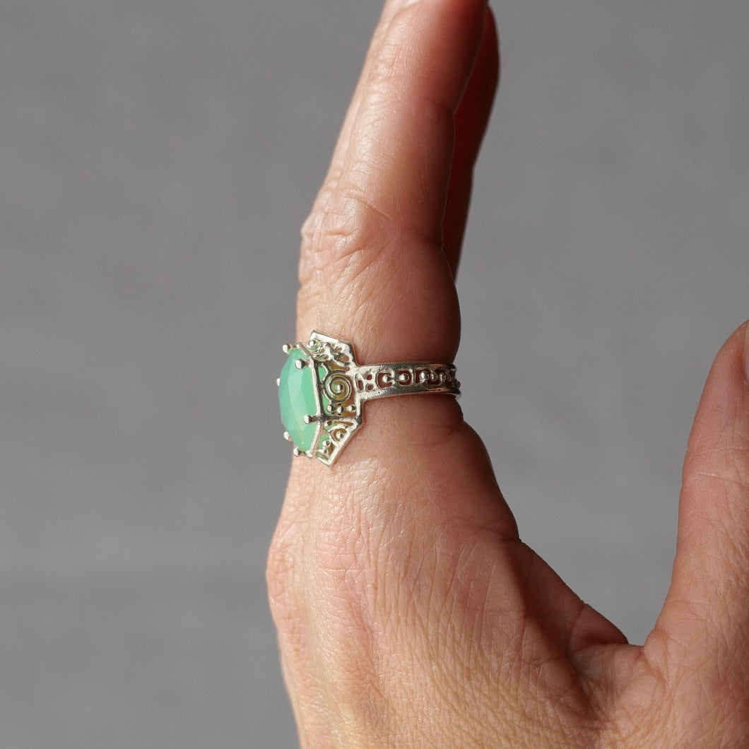 57. Chrysoprase Silver Ring / 23R-64