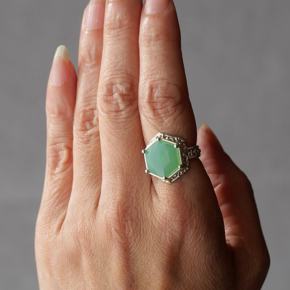 57. Chrysoprase Silver Ring / 23R-64