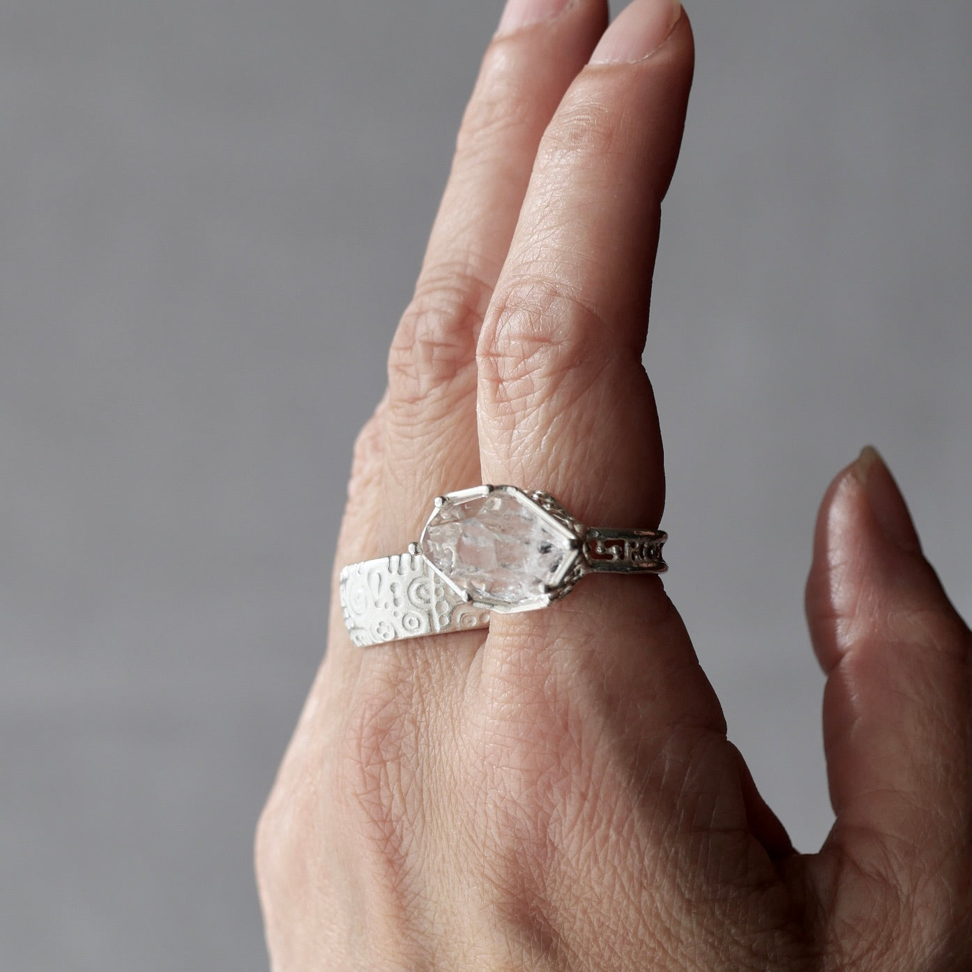 53. Herkimer Diamond Quarts Silver Ring / R-261
