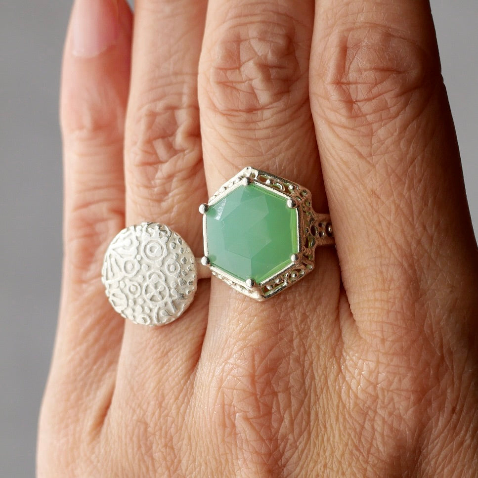 57. Chrysoprase Silver Ring / 23R-64