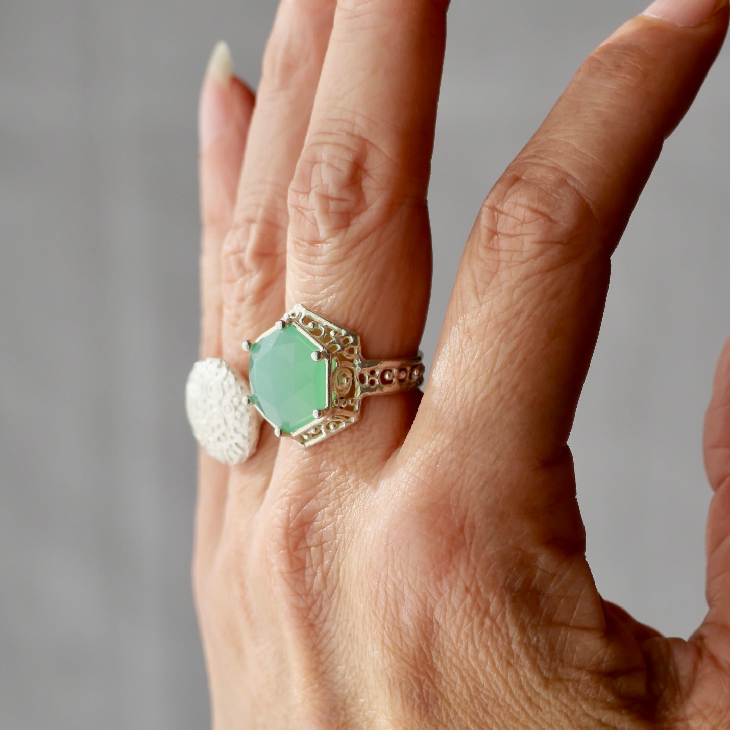 57. Chrysoprase Silver Ring / 23R-64