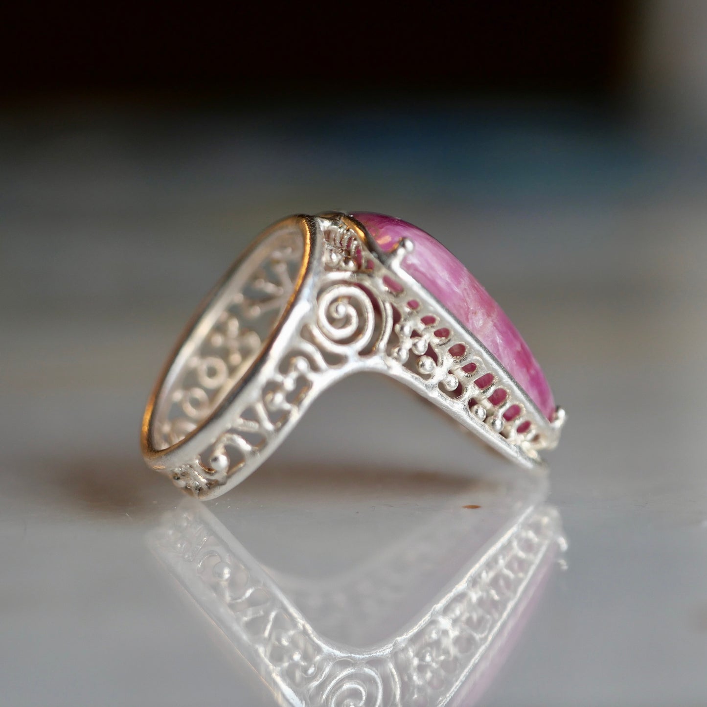 76. Cobalt Calcite Silver Ring / 24R-49