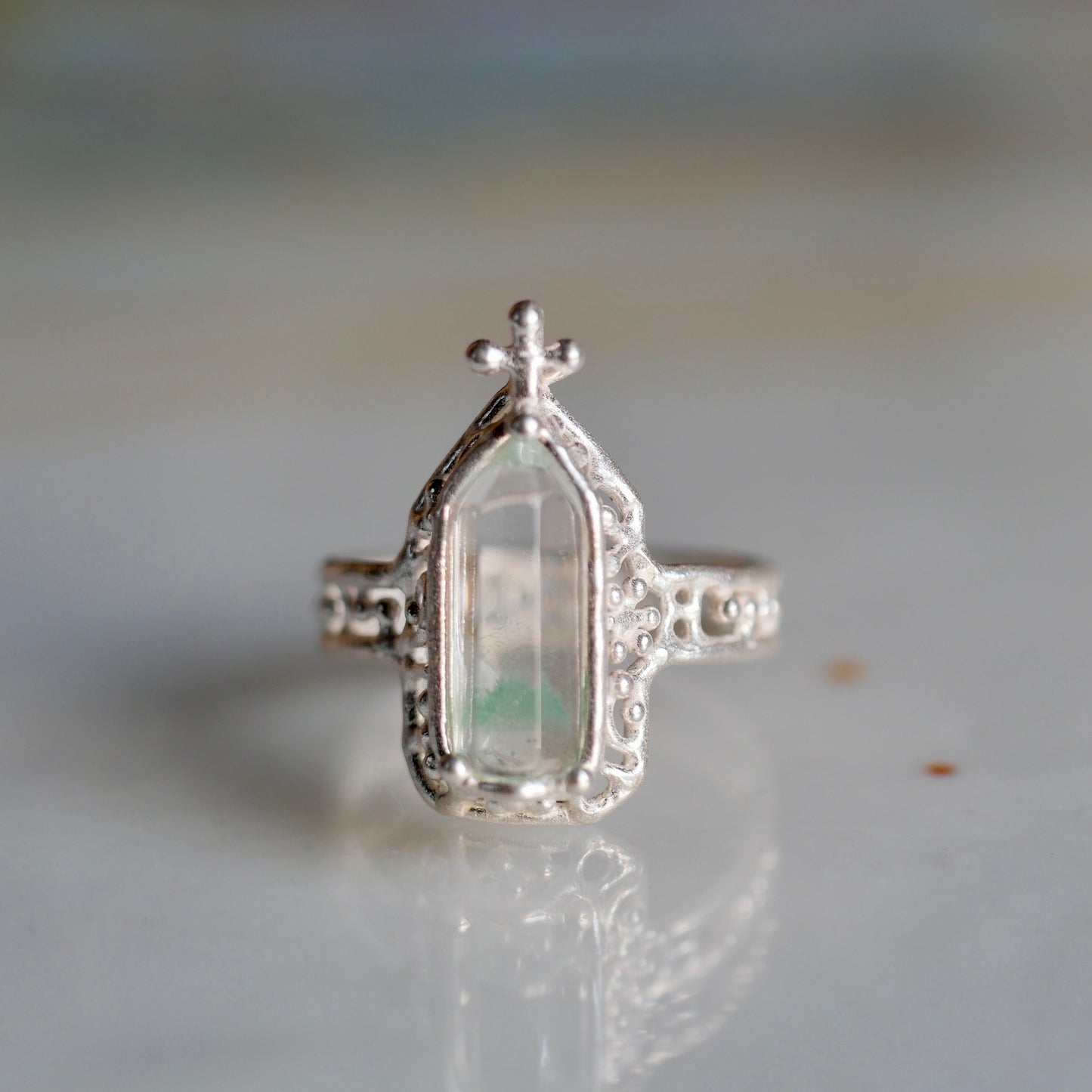 75. Fuchsite in Quartz Silver Ring / 24R-268