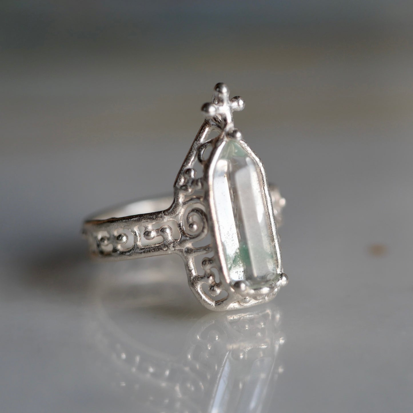 75. Fuchsite in Quartz Silver Ring / 24R-268