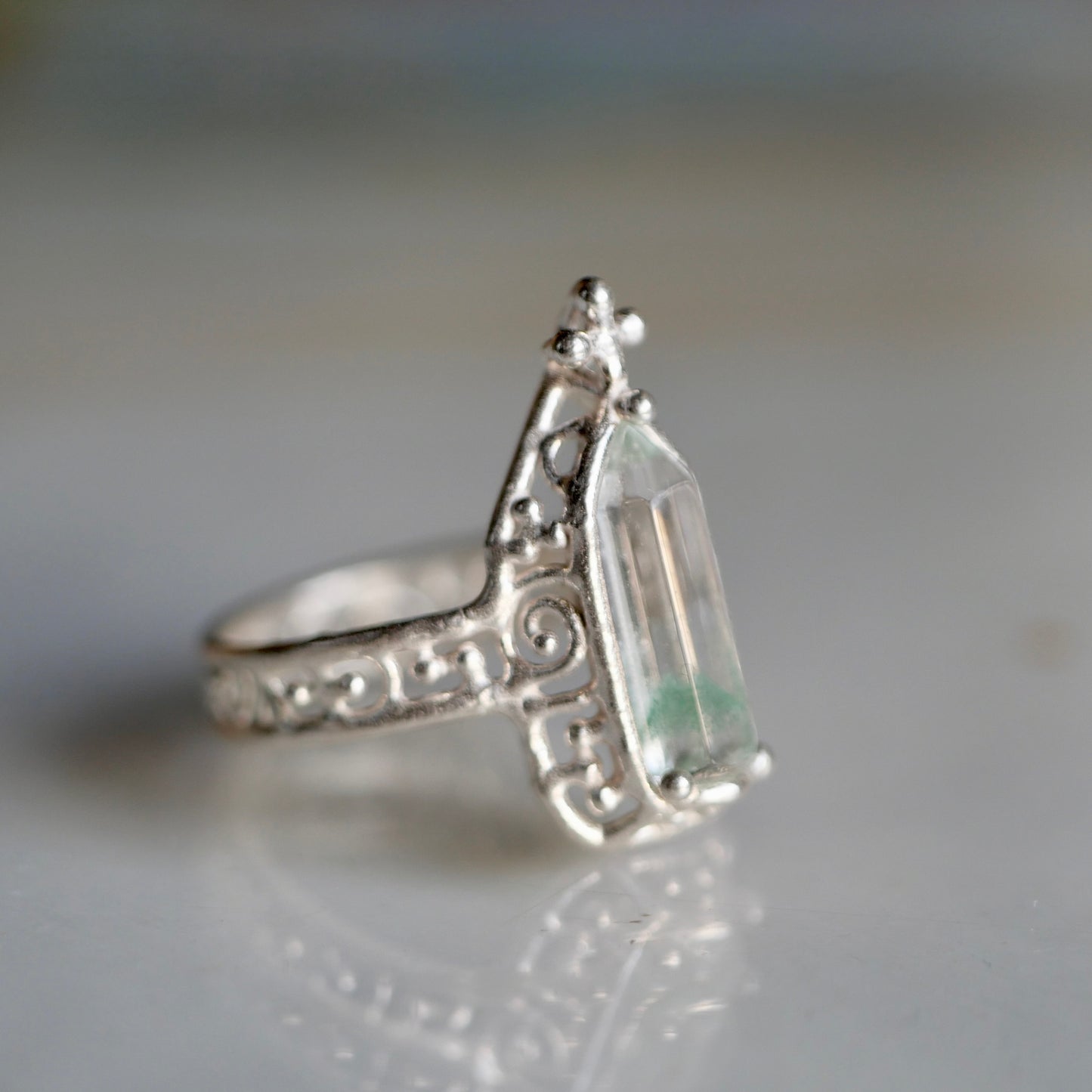 75. Fuchsite in Quartz Silver Ring / 24R-268