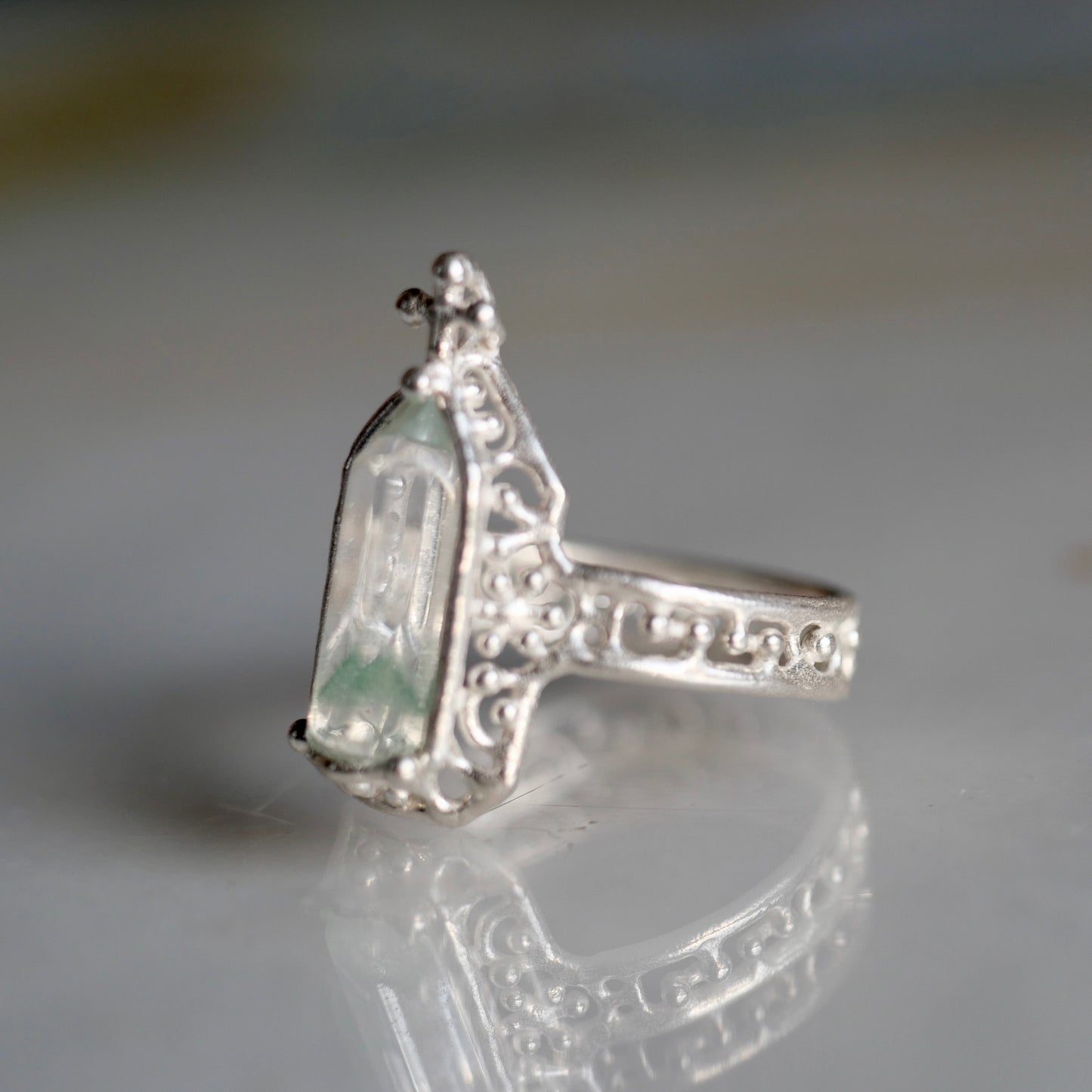 75. Fuchsite in Quartz Silver Ring / 24R-268