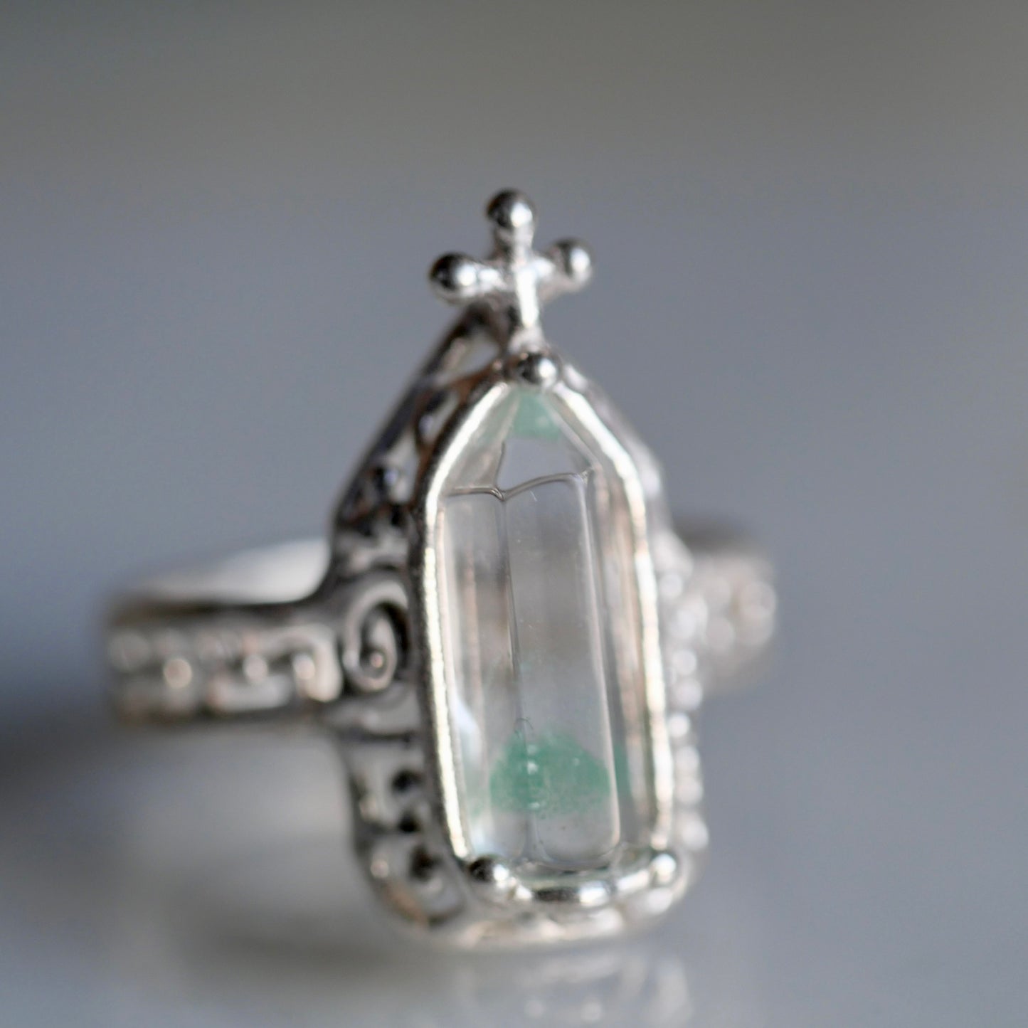 75. Fuchsite in Quartz Silver Ring / 24R-268