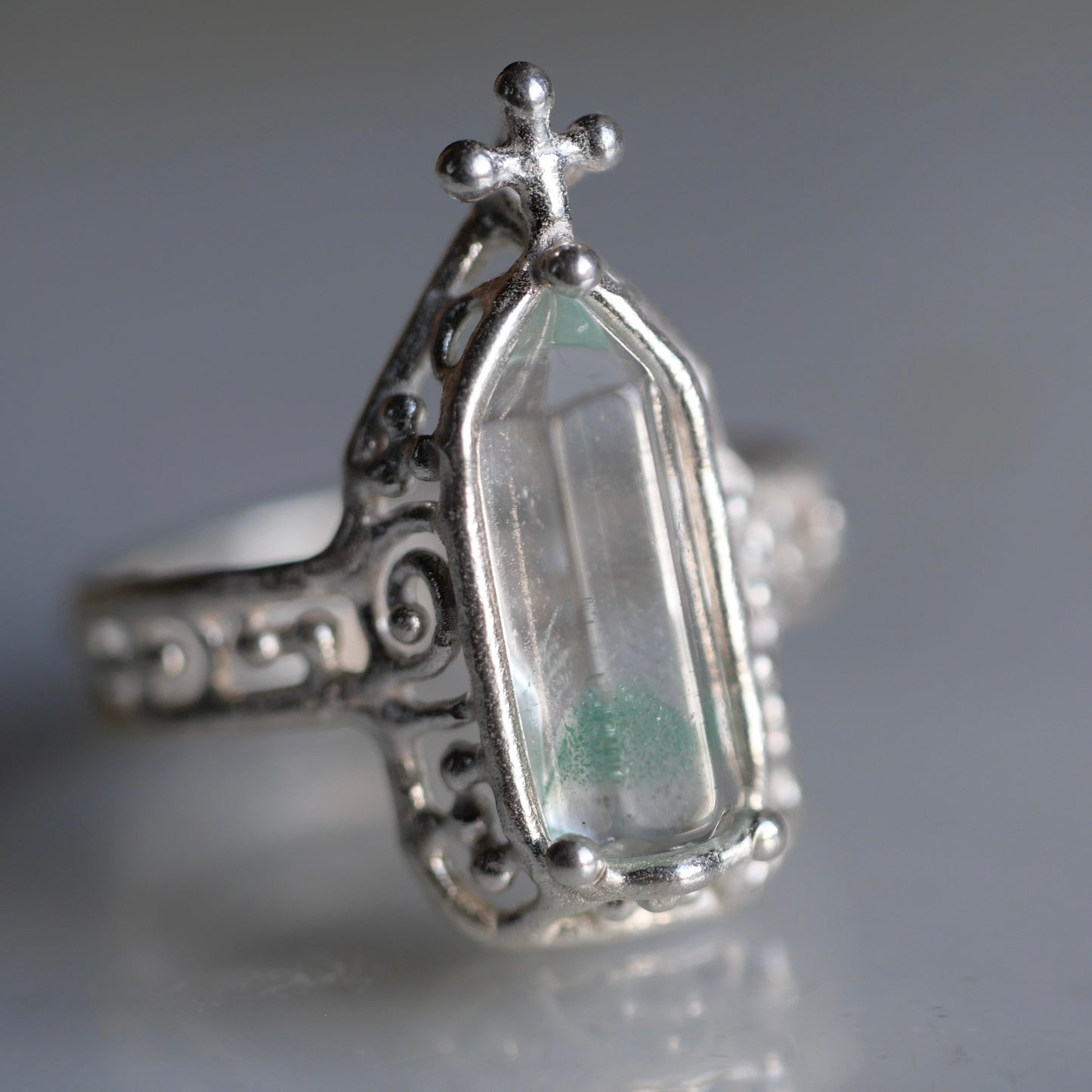 75. Fuchsite in Quartz Silver Ring / 24R-268