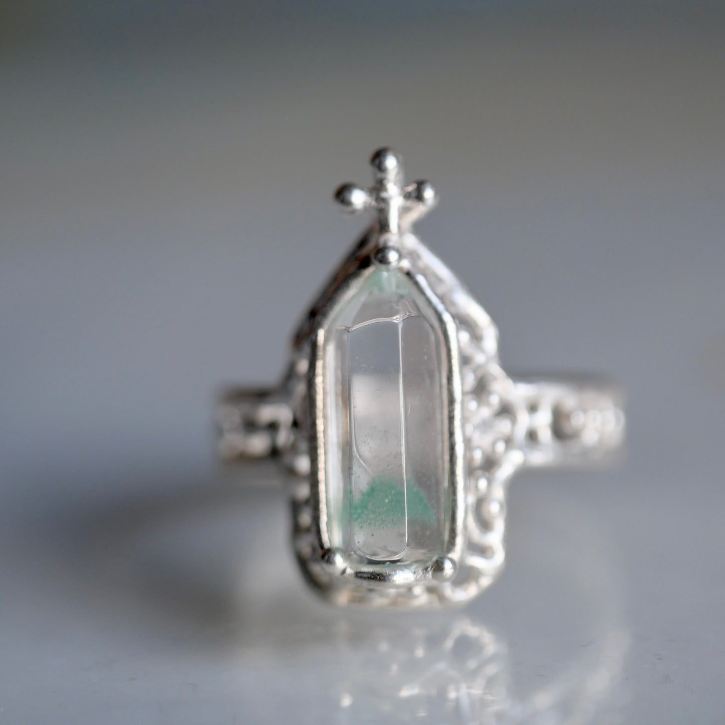 75. Fuchsite in Quartz Silver Ring / 24R-268