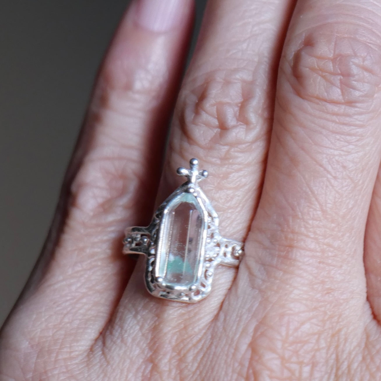 75. Fuchsite in Quartz Silver Ring / 24R-268