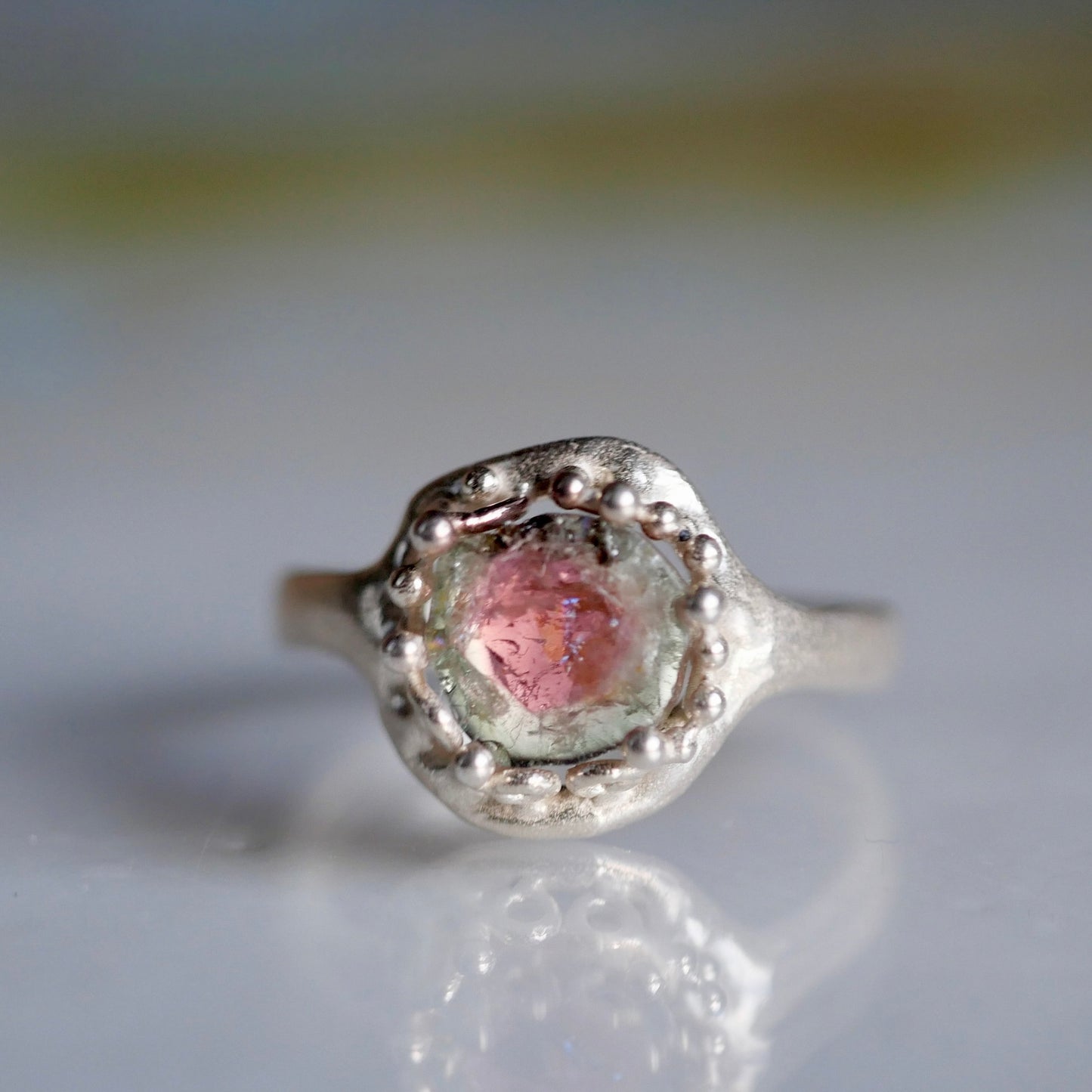 77. Watermelon Tourmaline Silver Ring / 22 R-64