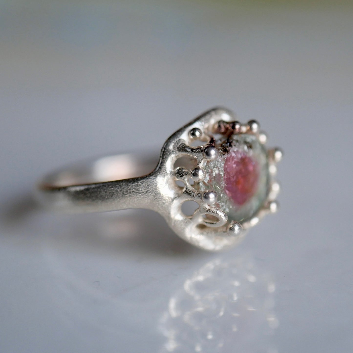 77. Watermelon Tourmaline Silver Ring / 22 R-64