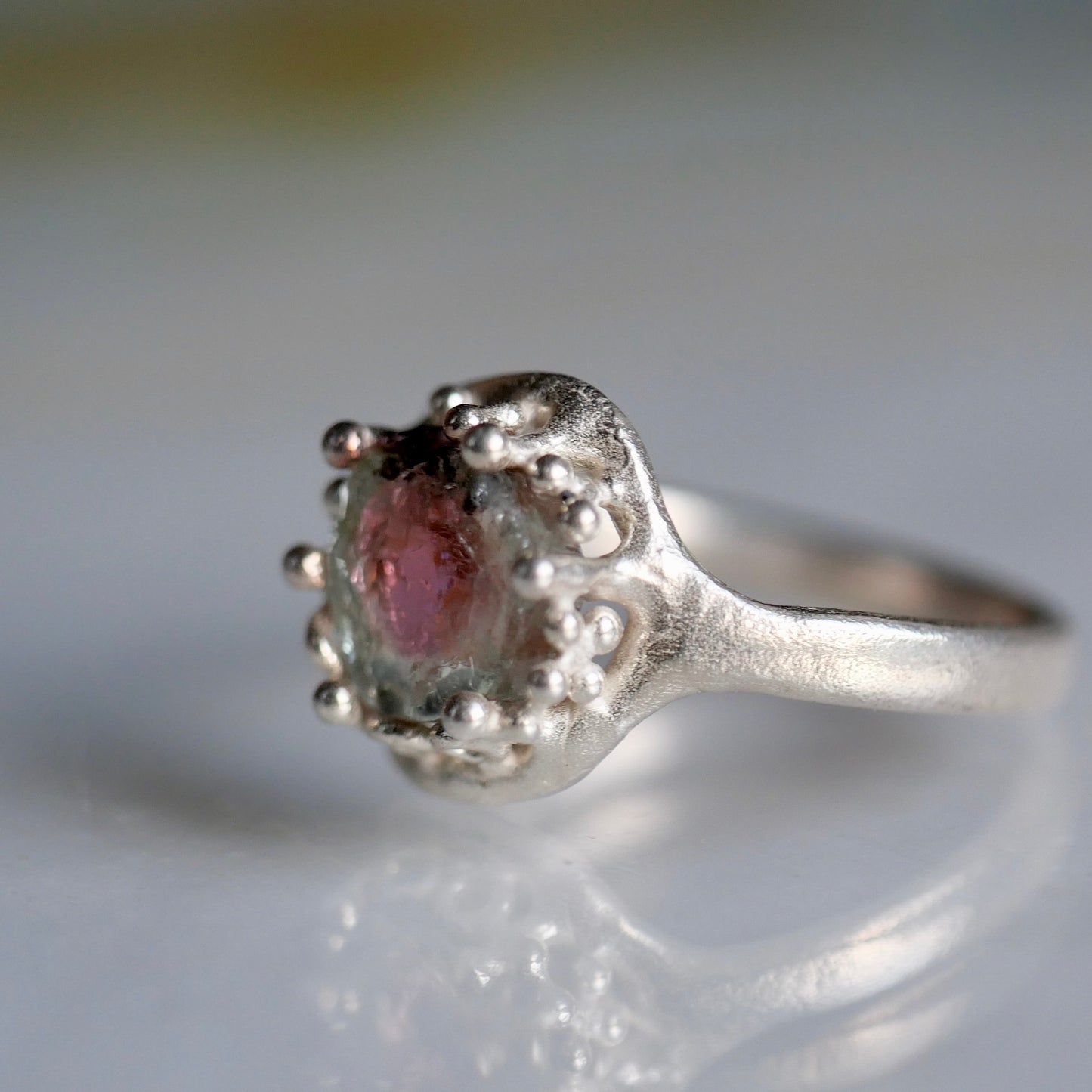 77. Watermelon Tourmaline Silver Ring / 22 R-64