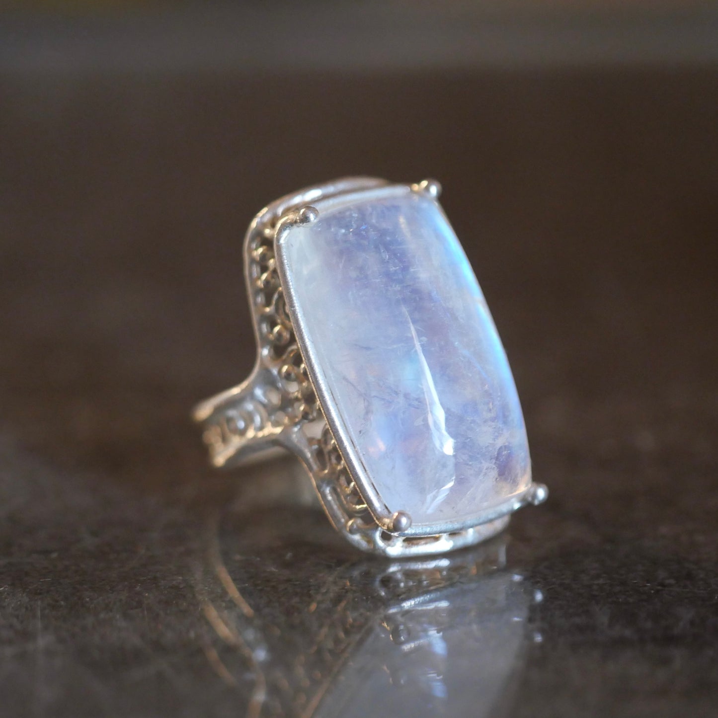 42. Rainbow Moonstone Silver Ring / 23 R-168