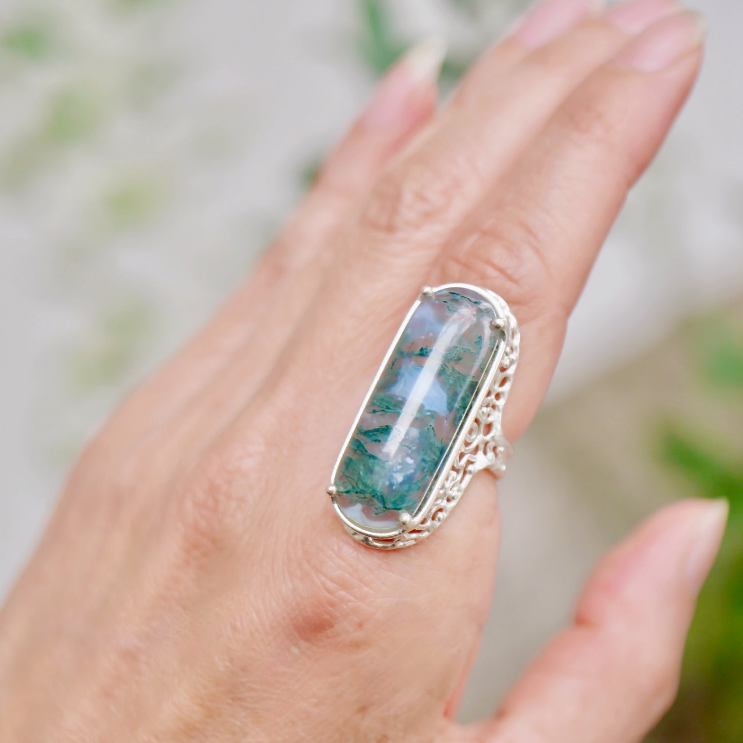 Moss Agate Silver Ring / 22R-461