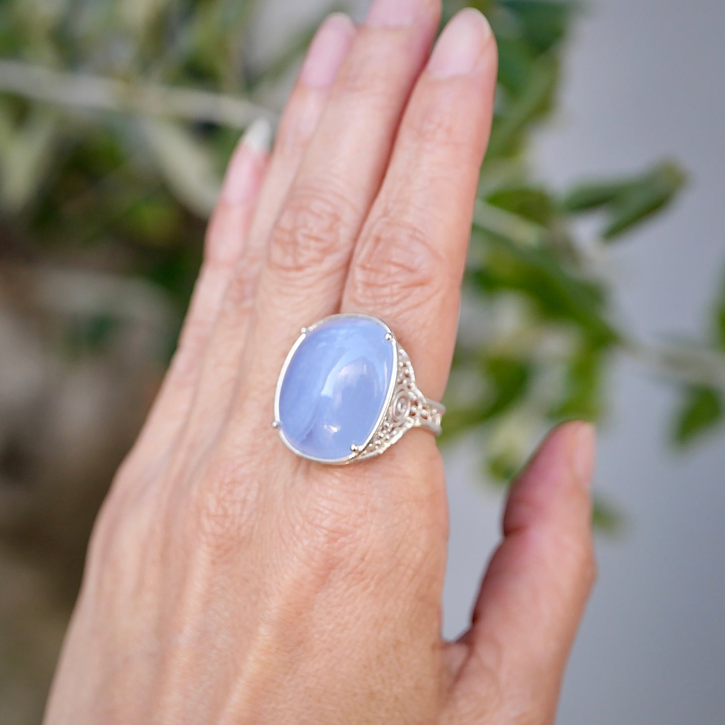 12. Bule Chalcedony Silver Ring / R-119