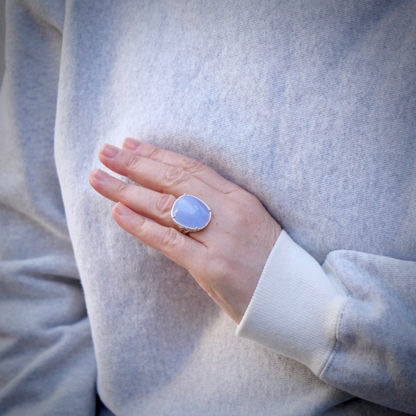 12. Bule Chalcedony Silver Ring / R-119