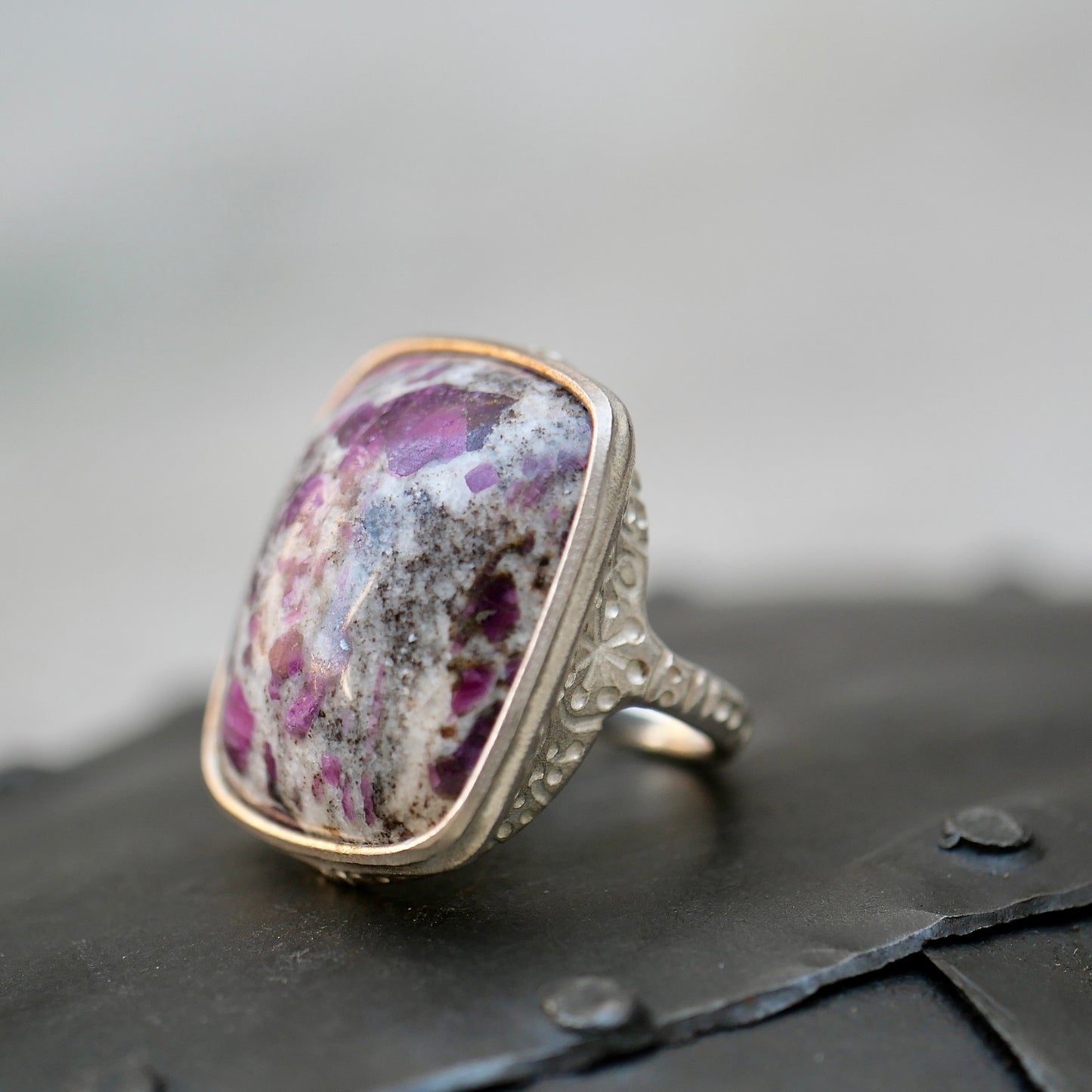 13. Ruby in Granite Silver Ring / R-89