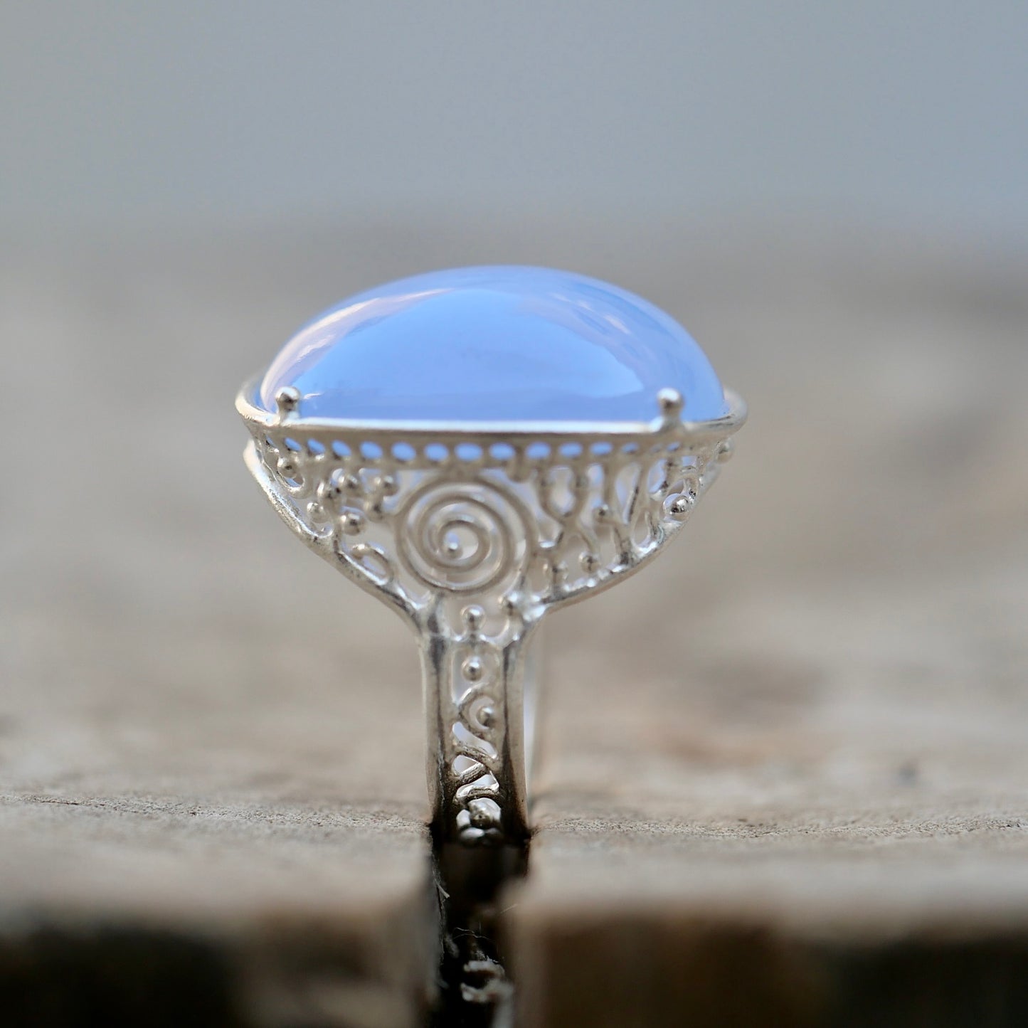 12. Bule Chalcedony Silver Ring / R-119