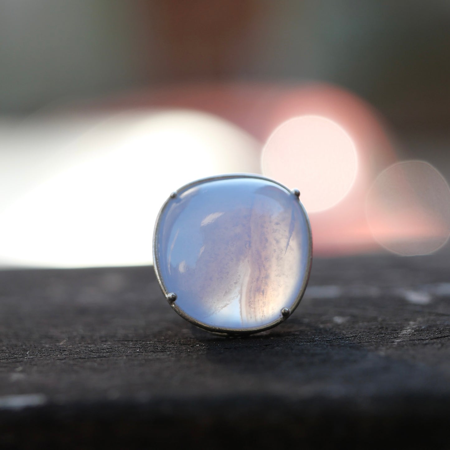 12. Bule Chalcedony Silver Ring / R-119