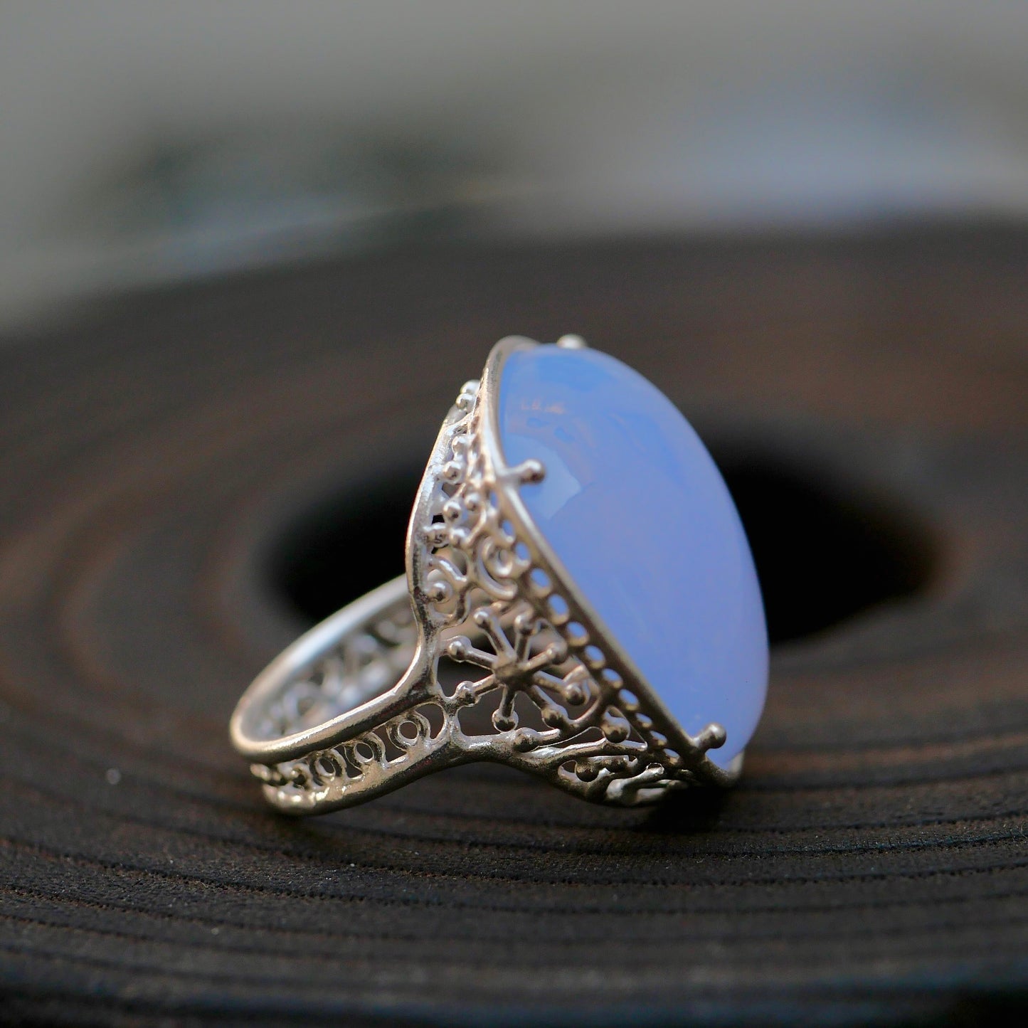 12. Bule Chalcedony Silver Ring / R-119