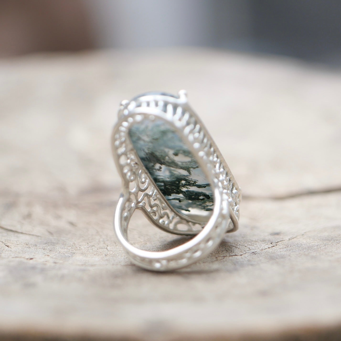 Moss Agate Silver Ring / 22R-461