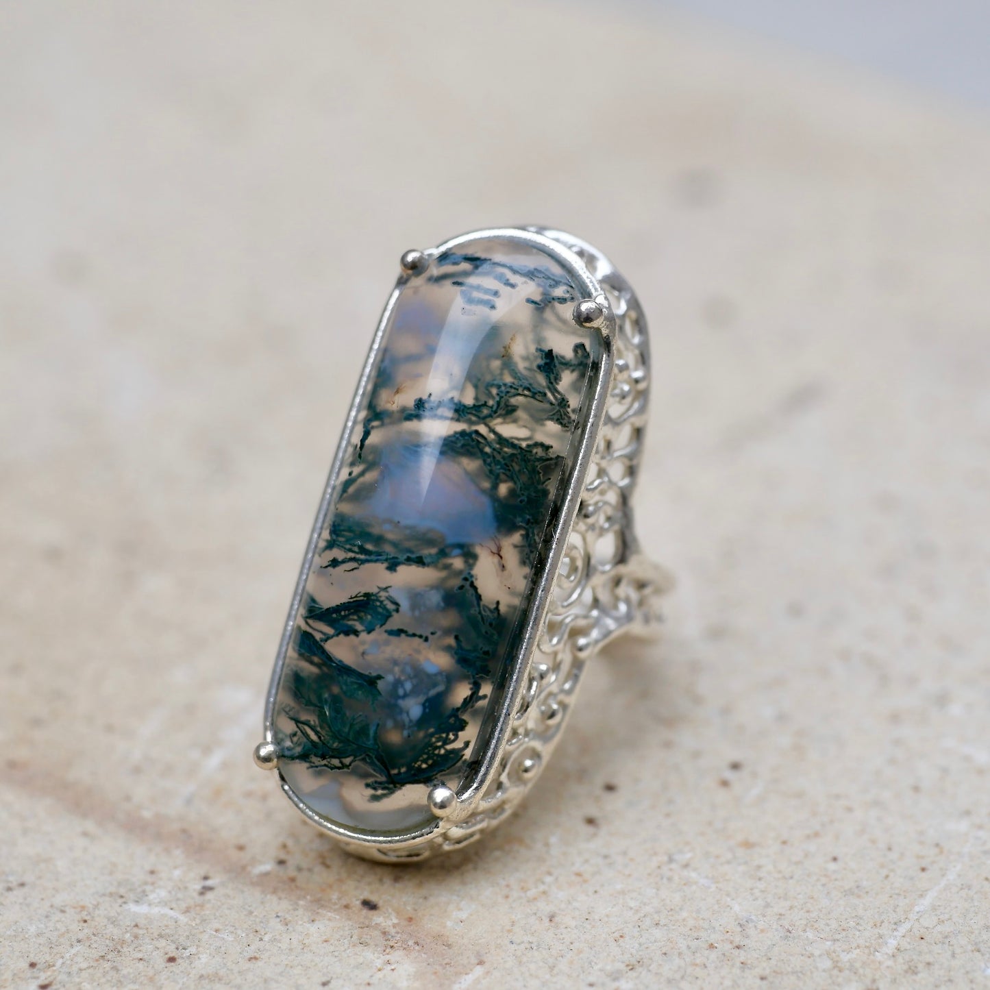 Moss Agate Silver Ring / 22R-461